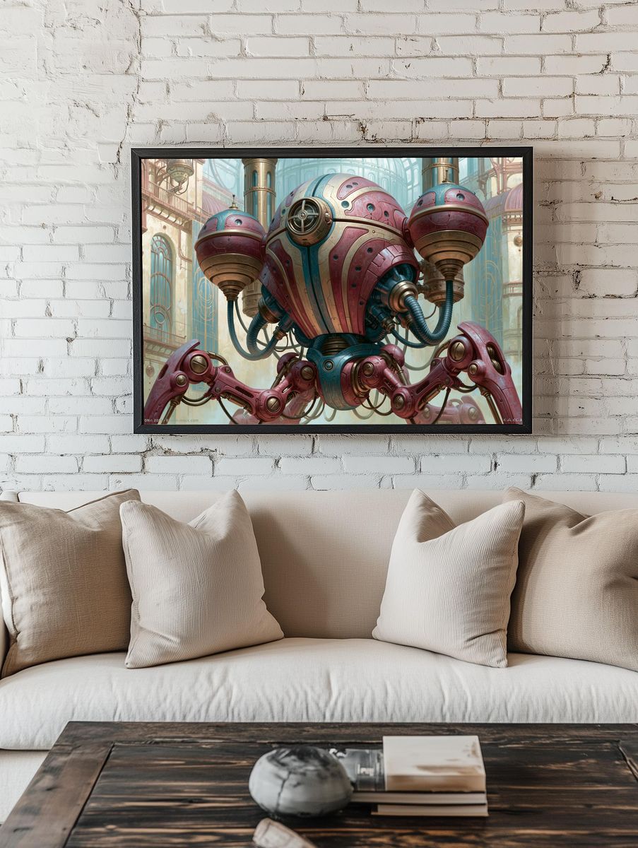 Steampunk Robot Factory Print. — room view 1