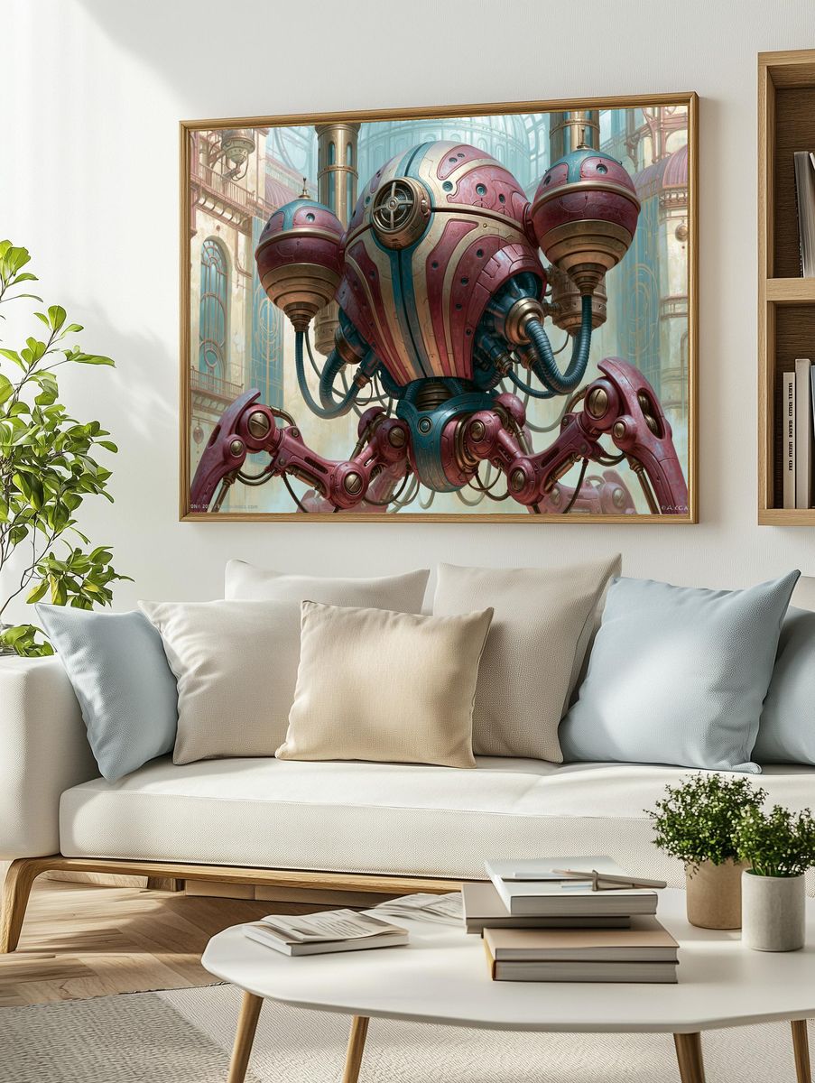 Steampunk Robot Factory Print. — room view 2
