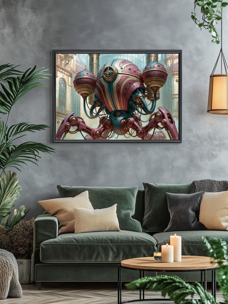 Steampunk Robot Factory Print. — room view 4