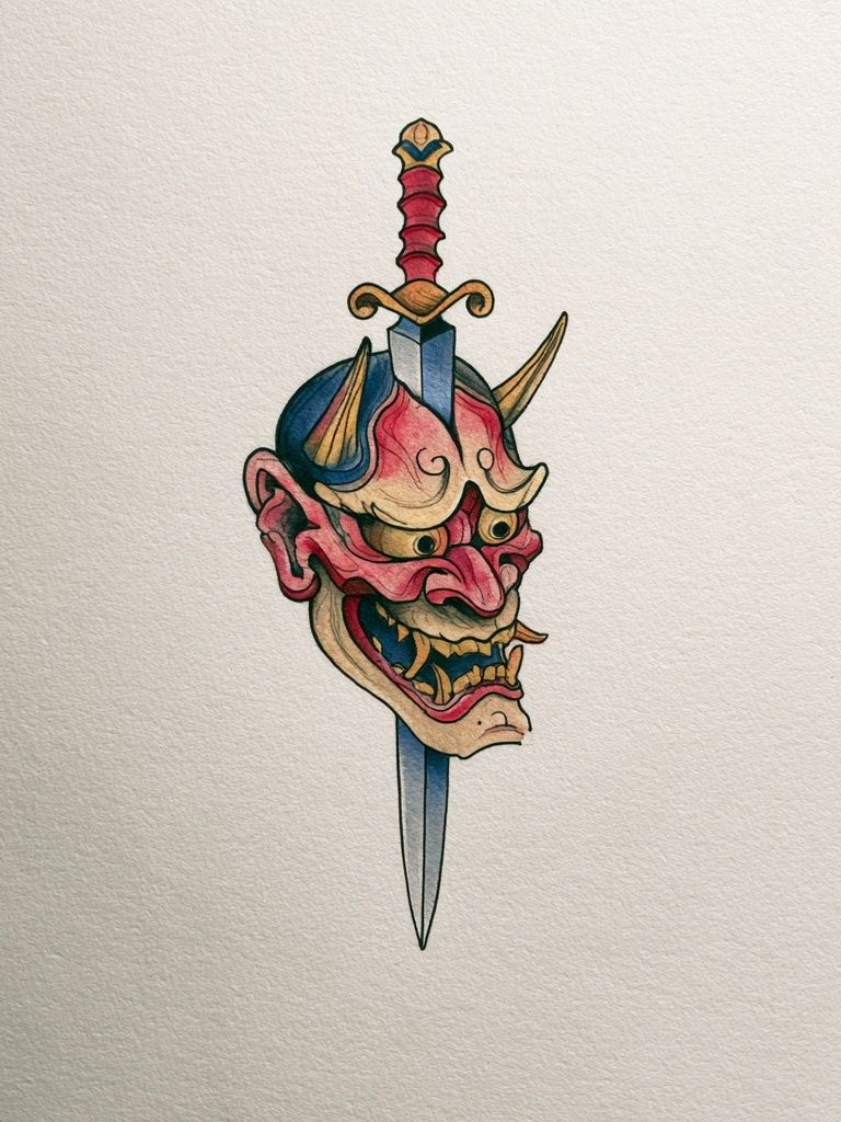Samurai Demon Mask Illustration Poster. poster detail