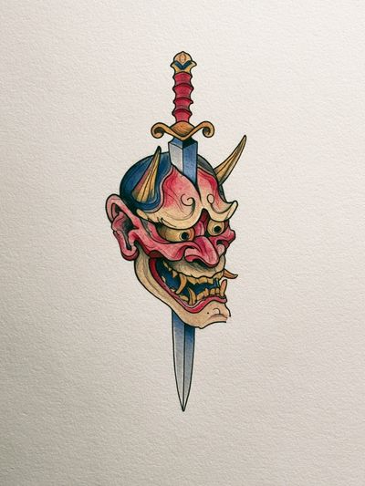 Samurai Demon Mask Illustration Poster. poster