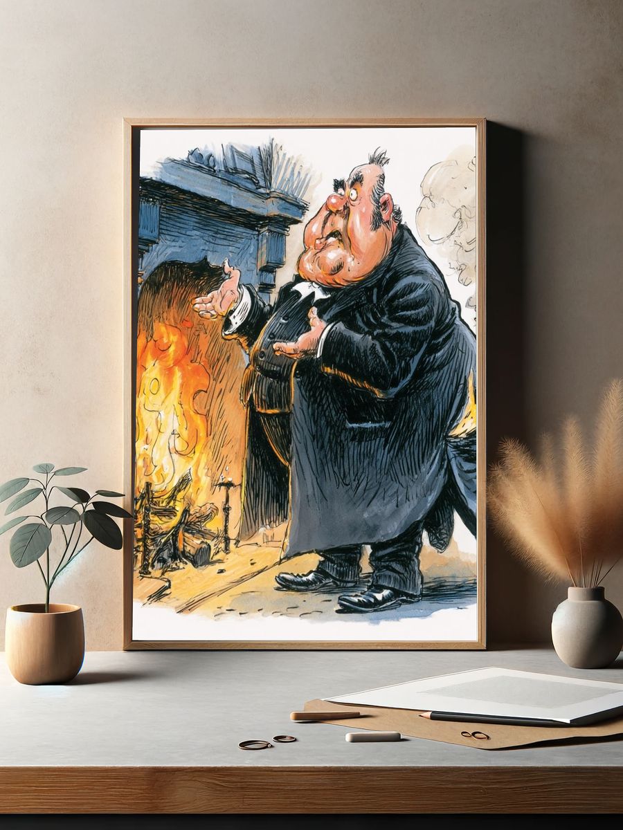 Victorian Cartoon Fireplace Print. — room view 2