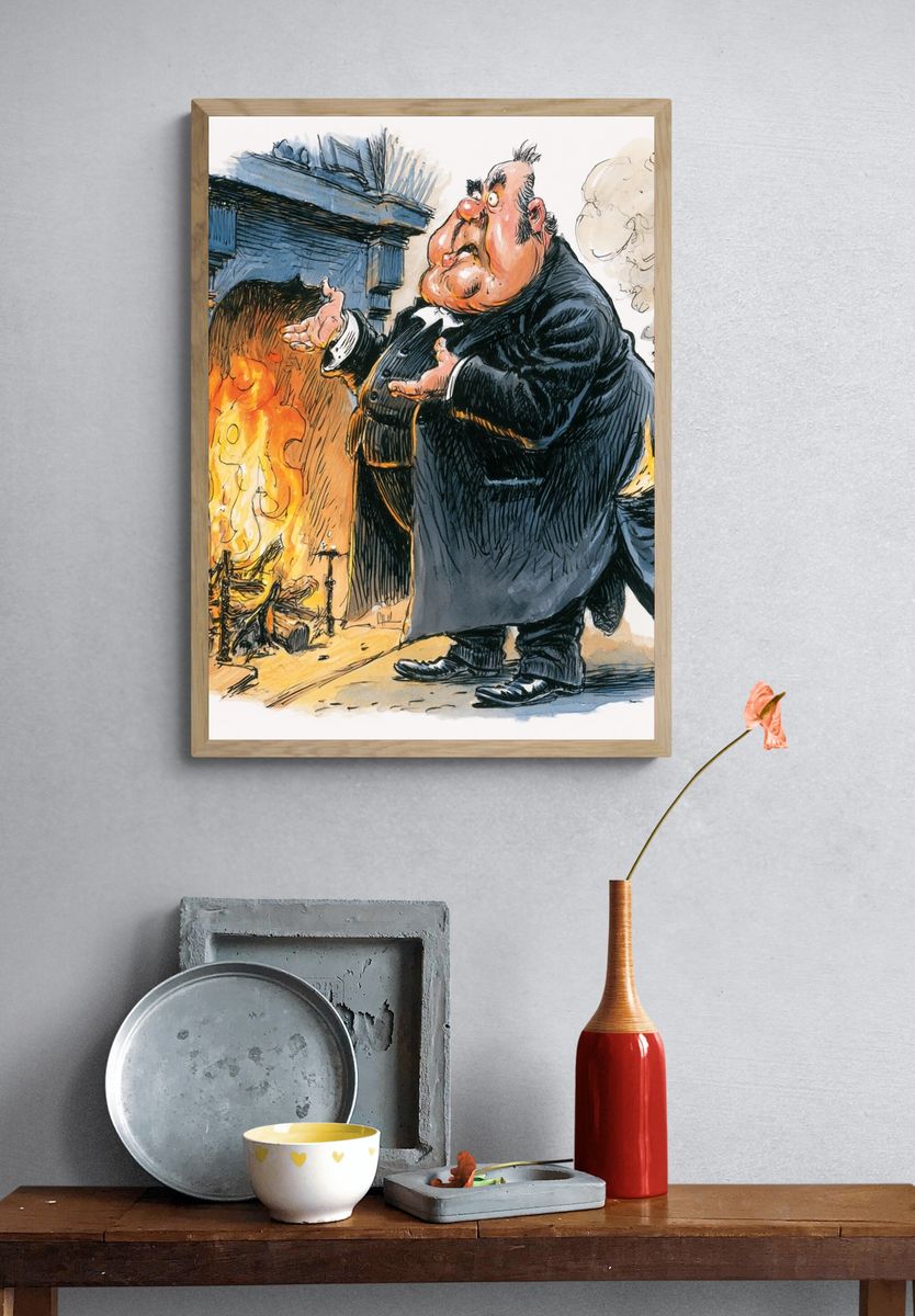 Victorian Cartoon Fireplace Print. — room view 3