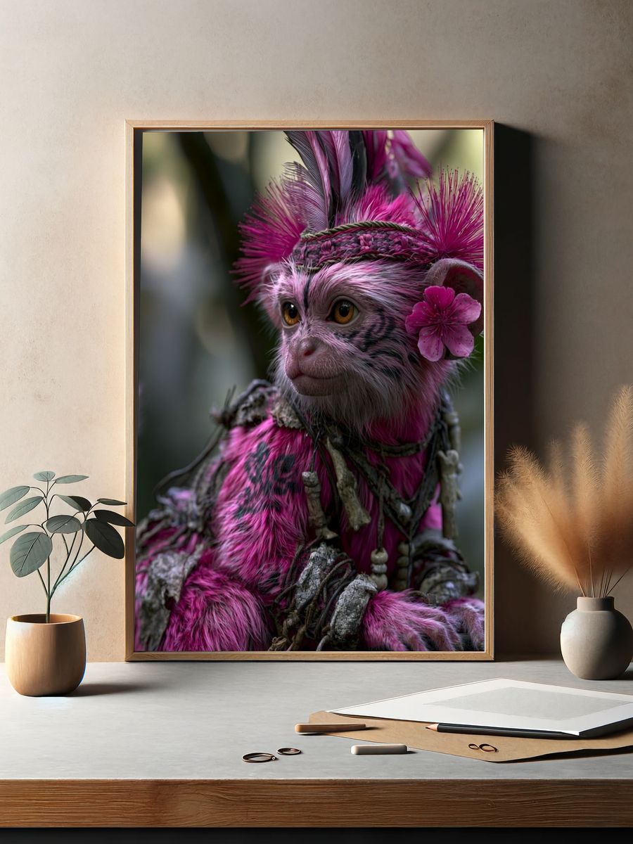 Pink Monkey Fantasy Illustration Poster. — room view 2