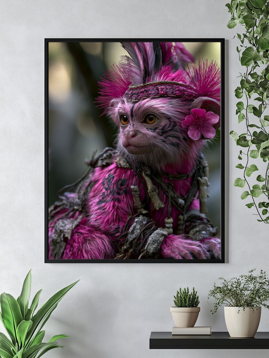 Pink Monkey Fantasy Illustration Poster. — room view 4