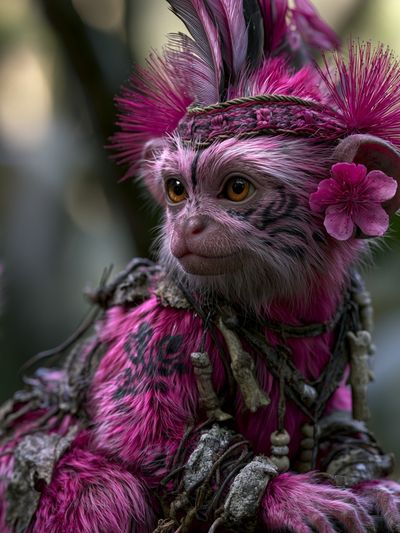Pink Monkey Fantasy Illustration Poster. poster print