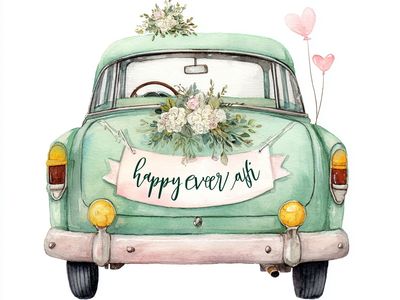 Happy Ever After Car Illustration Poster. poster print