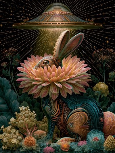 Cosmic Rabbit Bloom Illustration Poster. poster print