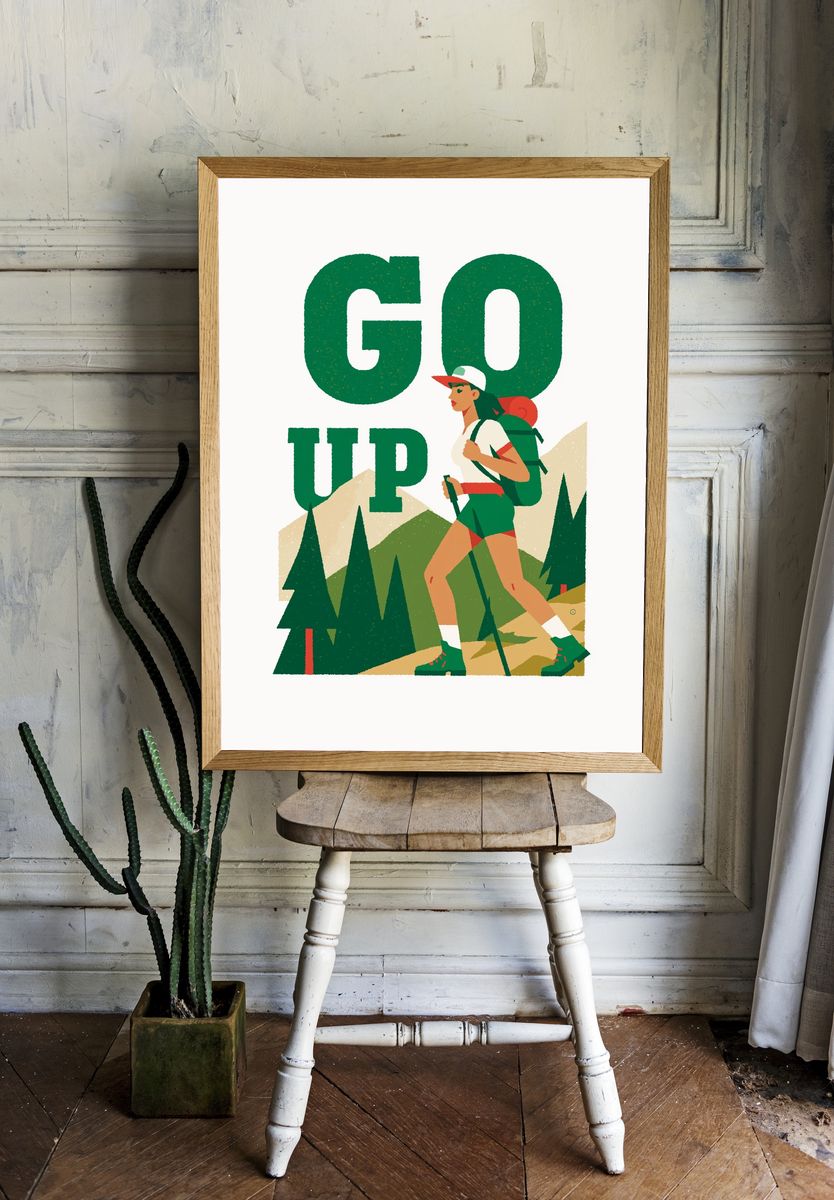 Go Up Hiking Illustration Poster. — room view 1