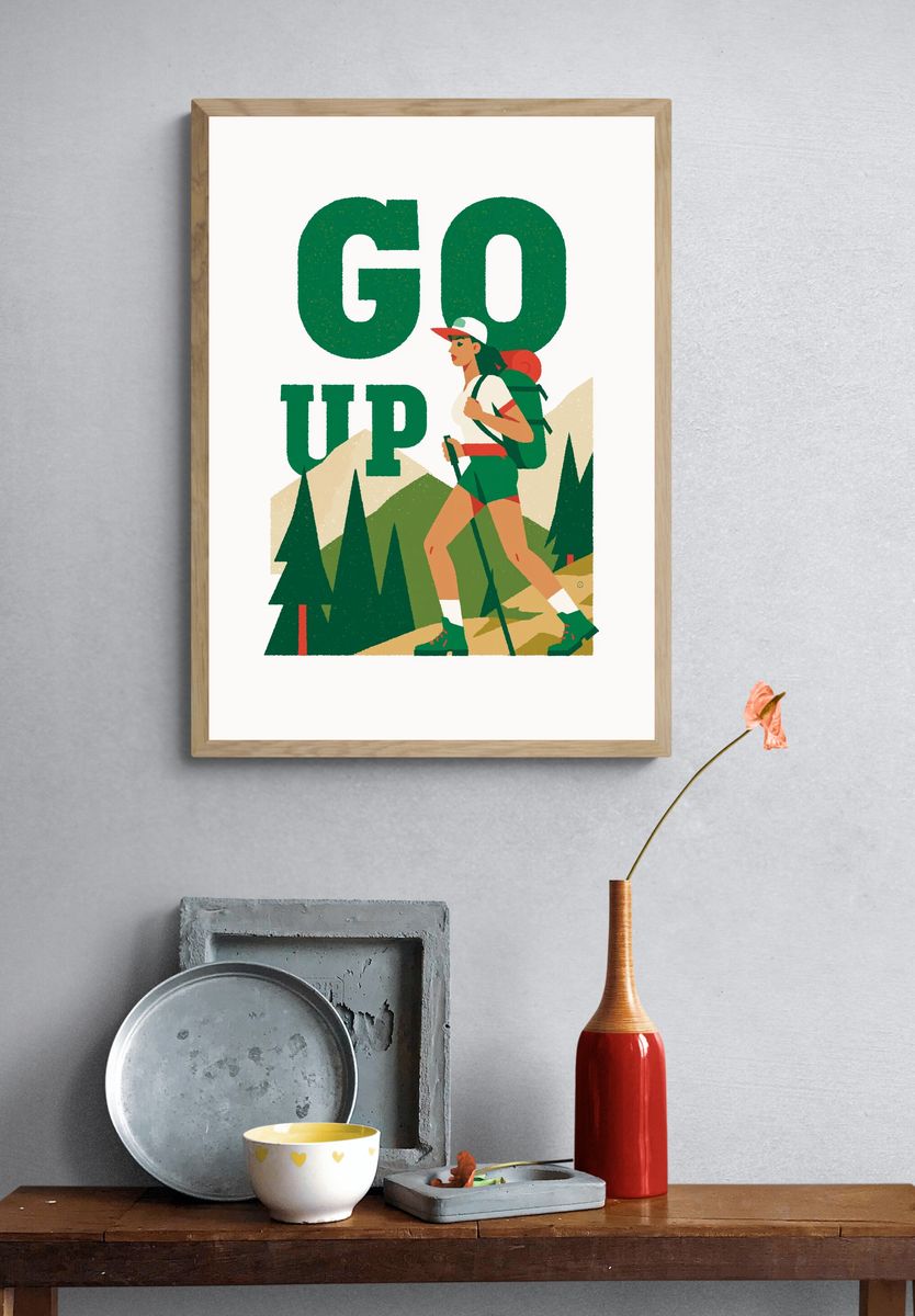 Go Up Hiking Illustration Poster. — room view 3