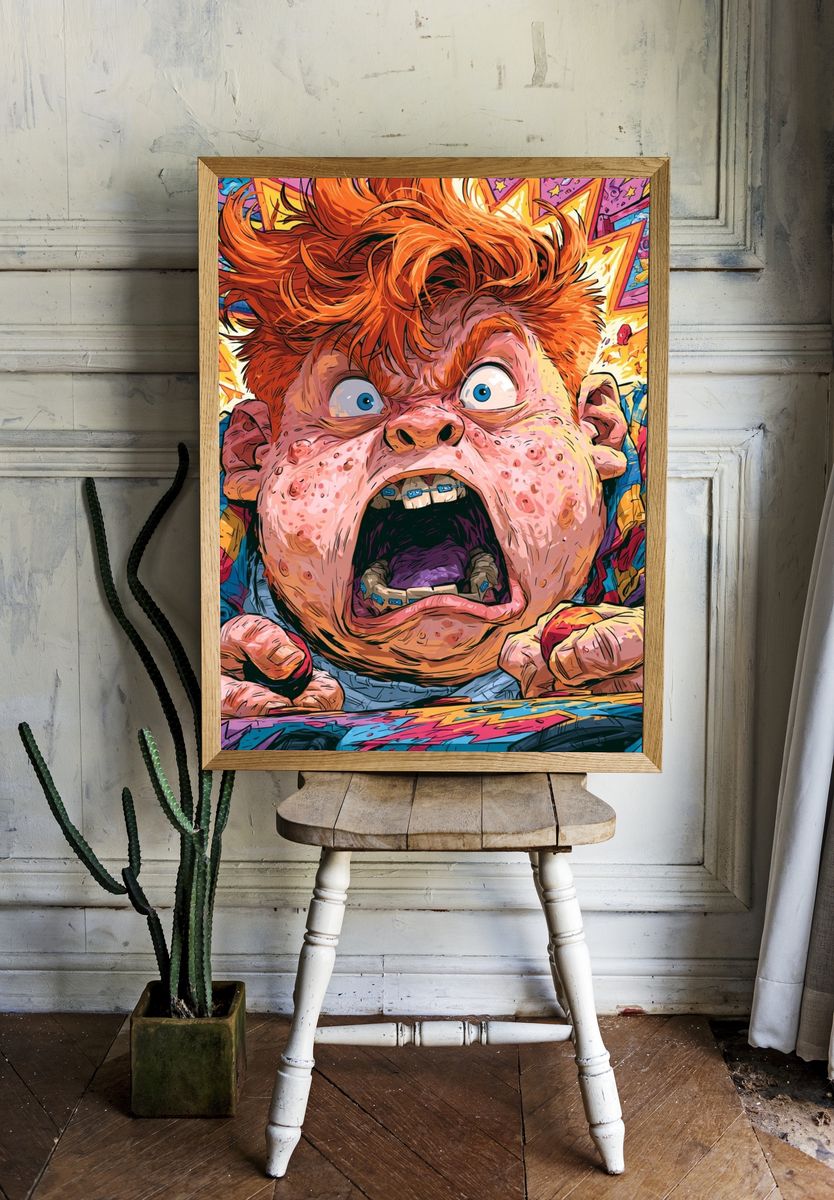 Comic Shock Face Illustration Poster. — room view 1