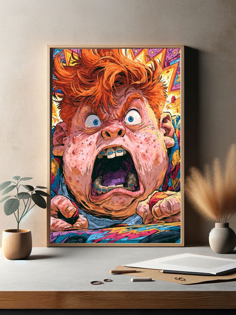 Comic Shock Face Illustration Poster. — room view 2