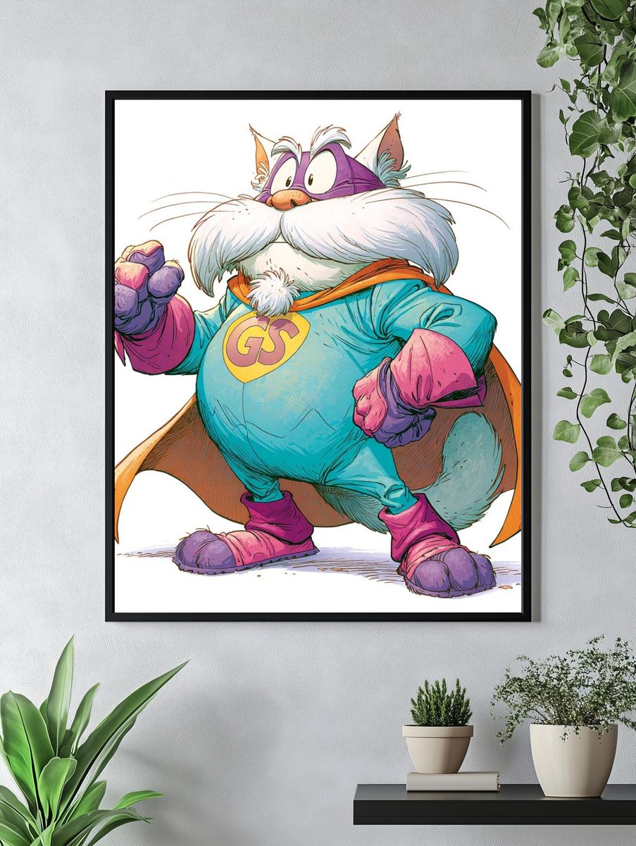 Superhero Cat Illustration Poster. — room view 4