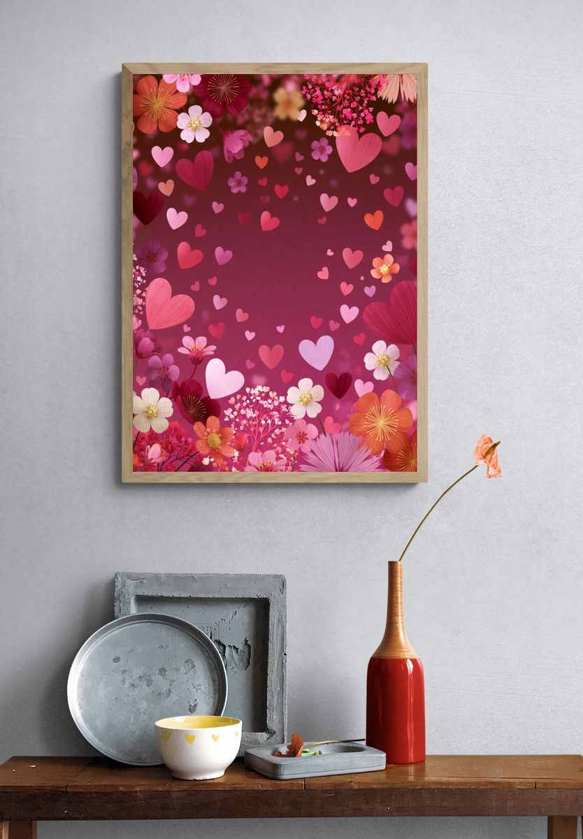 Floral Heart Bloom Poster. — room view 3