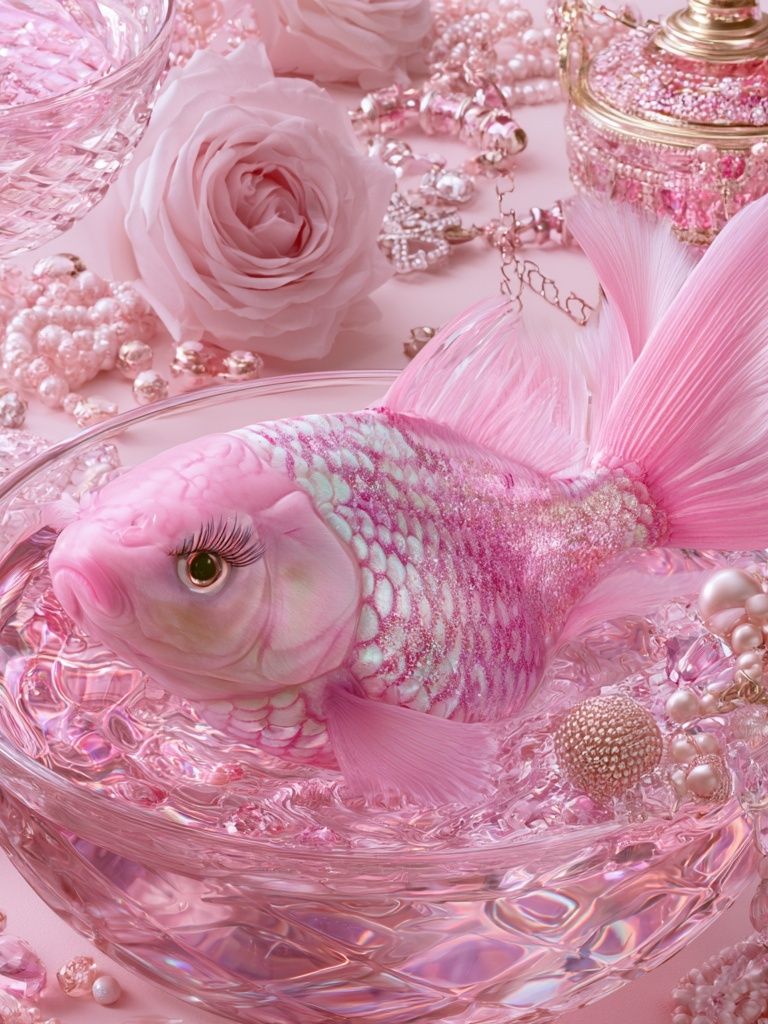 Pink Goldfish Fantasy Illustration Poster. poster detail