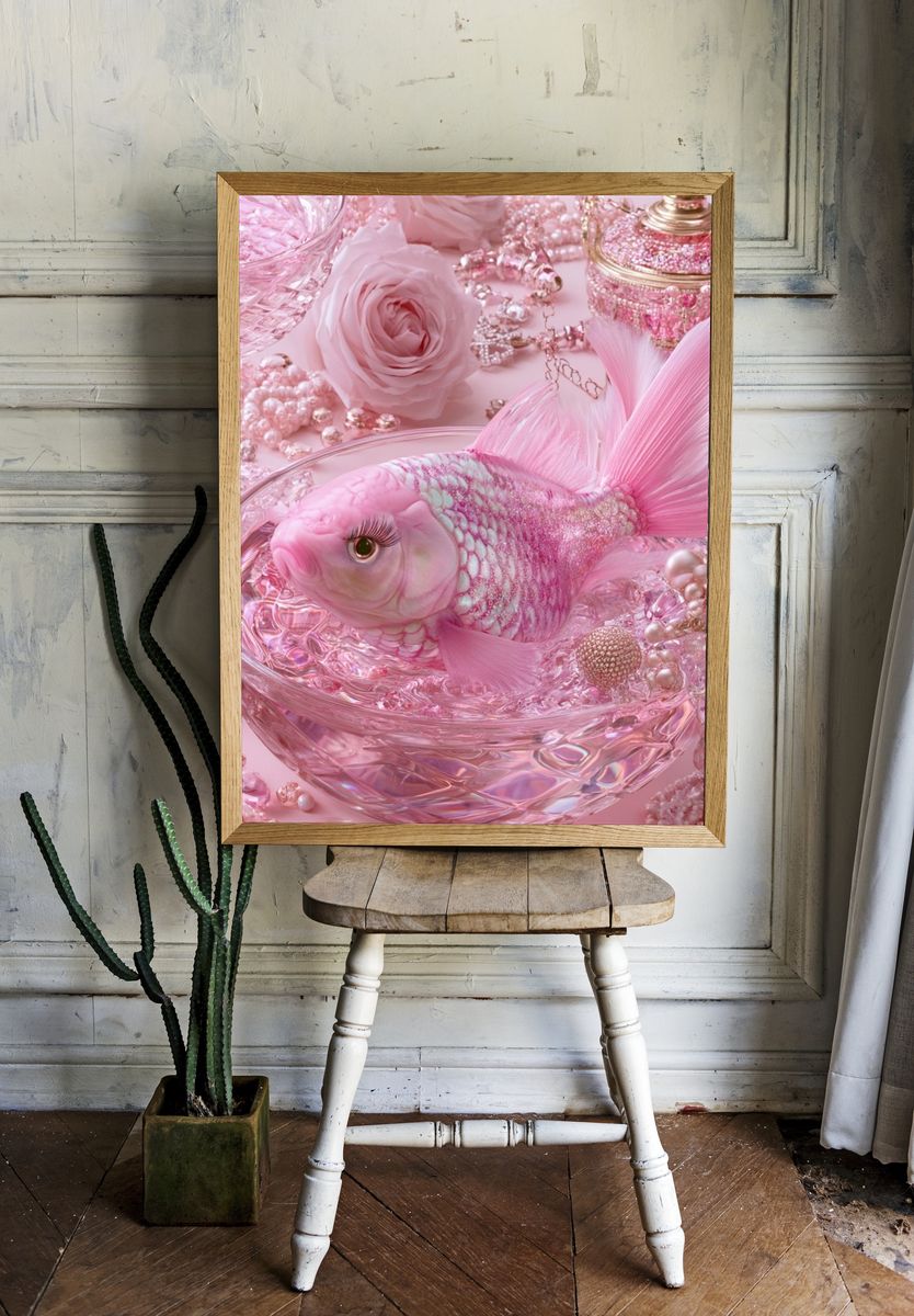 Pink Goldfish Fantasy Illustration Poster. — room view 1