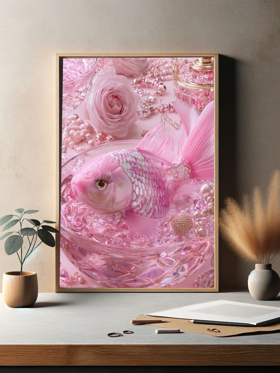 Pink Goldfish Fantasy Illustration Poster. — room view 2