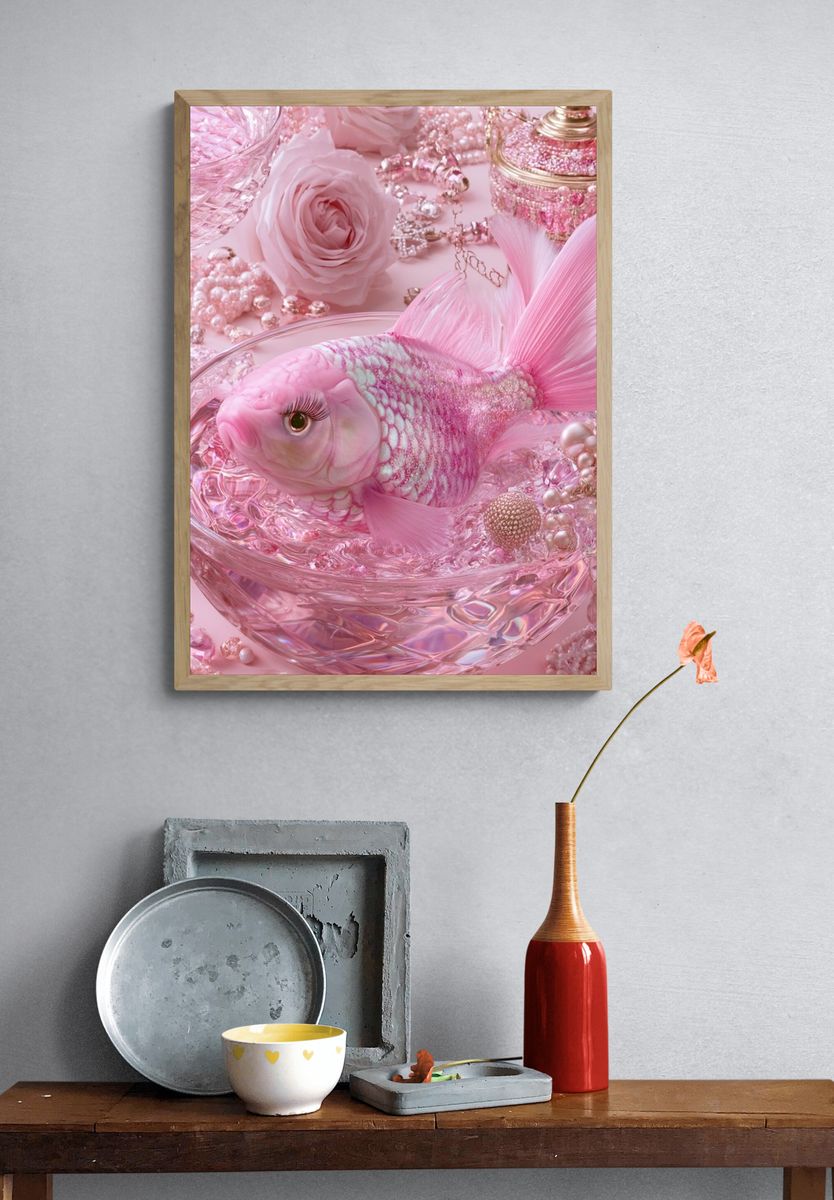 Pink Goldfish Fantasy Illustration Poster. — room view 3