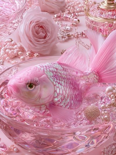 Pink Goldfish Fantasy Illustration Poster. poster print