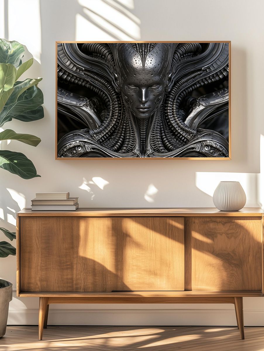 Alien Cybernetic Portrait Print. — room view 3