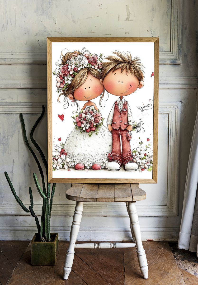 Wedding Couple Illustration Poster. — room view 1
