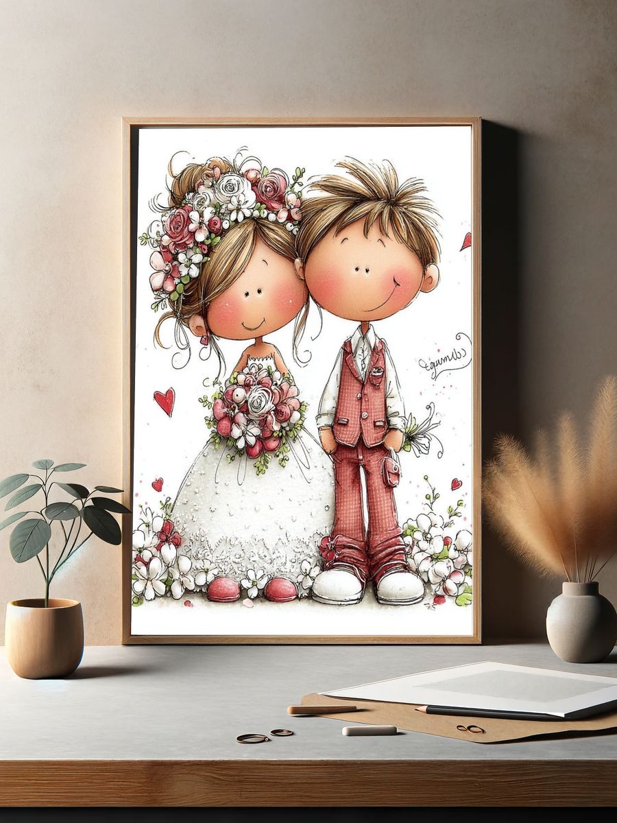Wedding Couple Illustration Poster. — room view 2