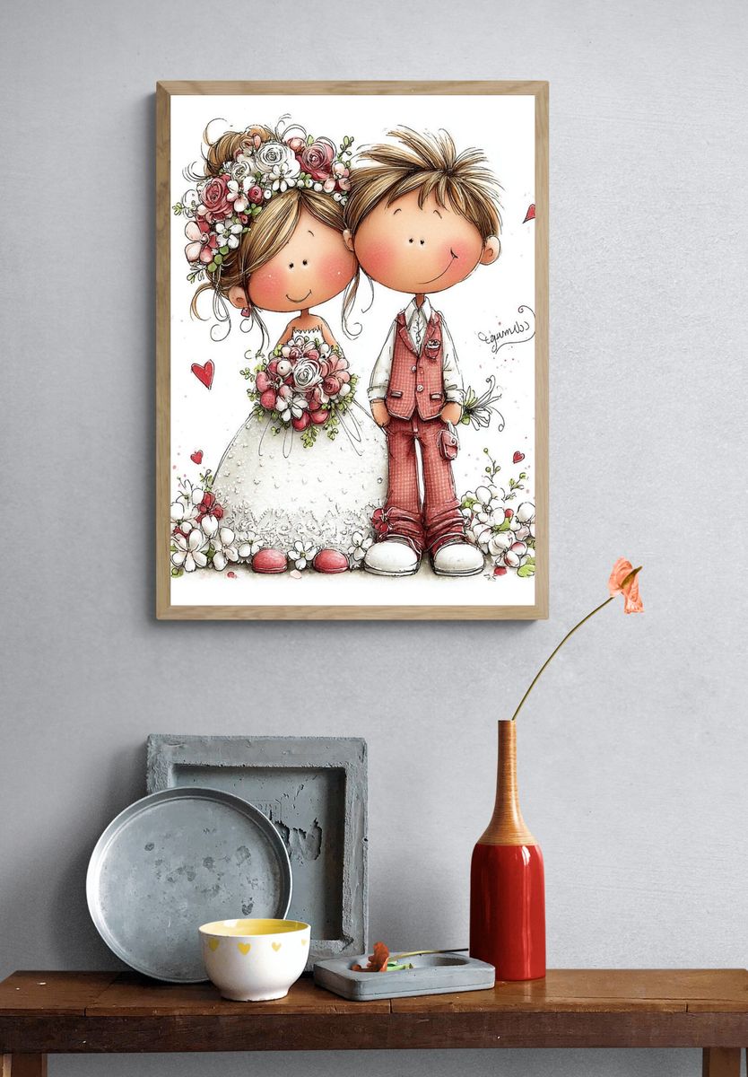 Wedding Couple Illustration Poster. — room view 3