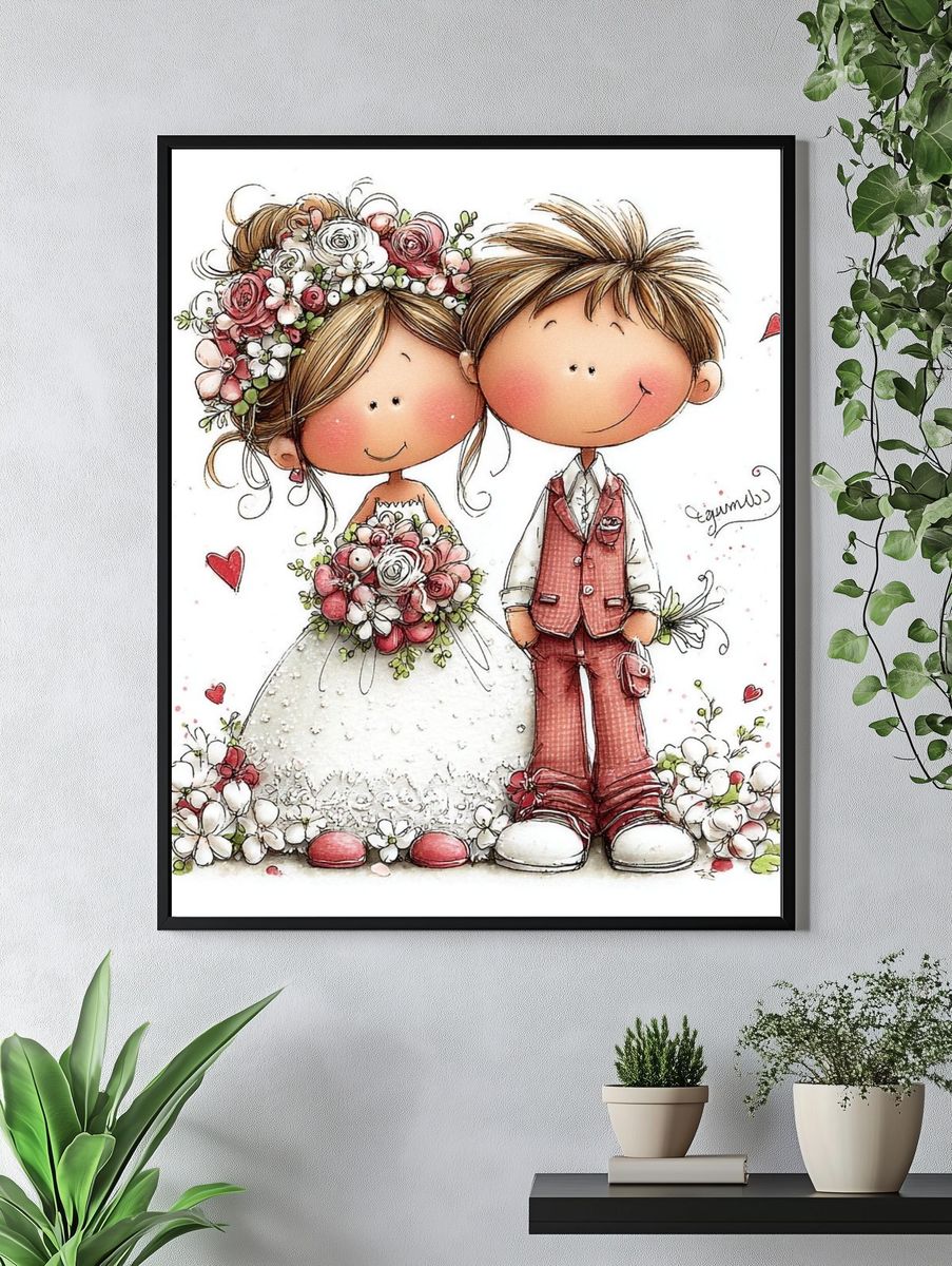 Wedding Couple Illustration Poster. — room view 4