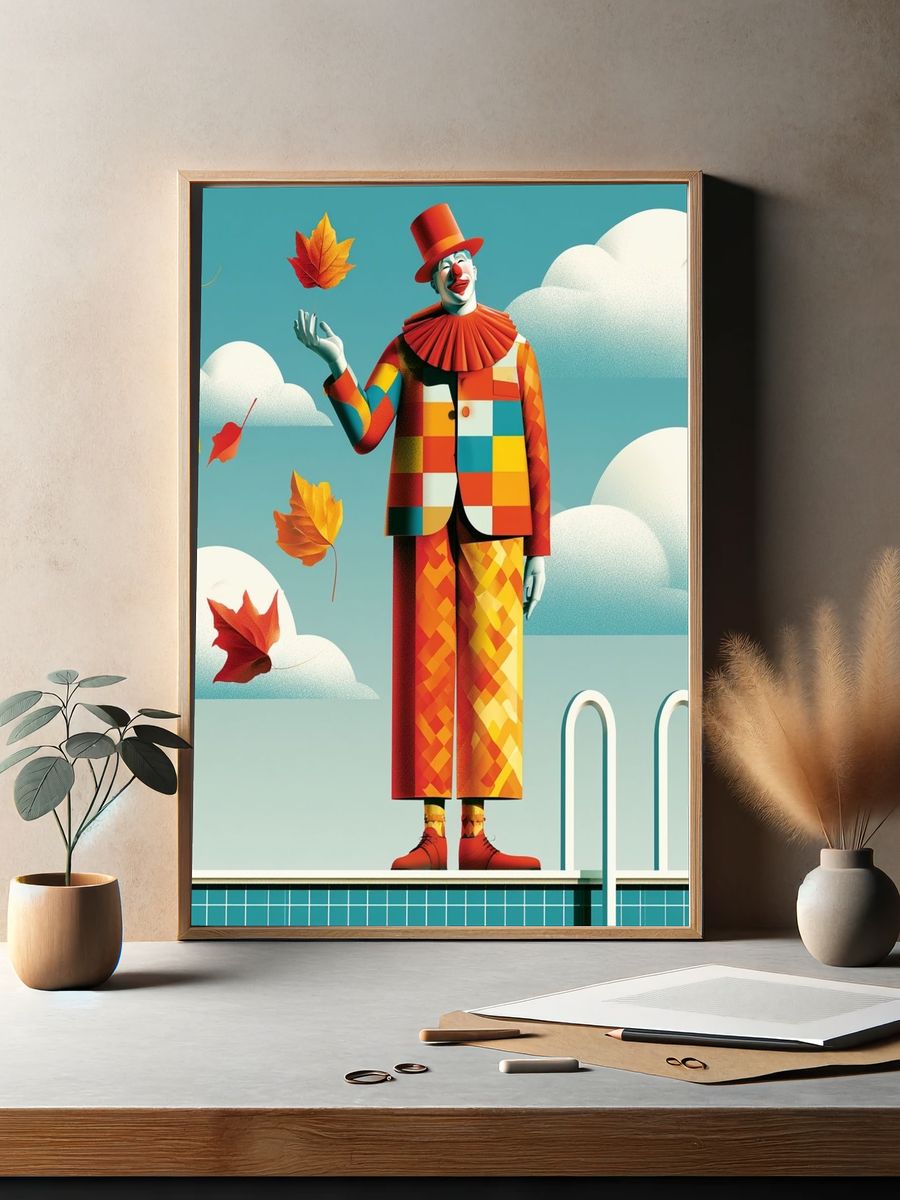 Colorful Clown in Autumn Sky Poster. — room view 2