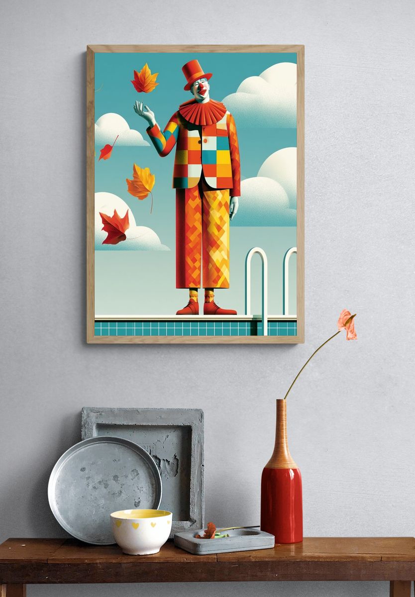 Colorful Clown in Autumn Sky Poster. — room view 3