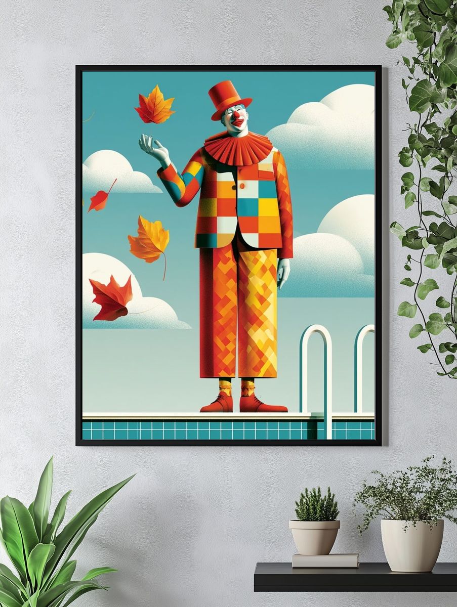 Colorful Clown in Autumn Sky Poster. — room view 4