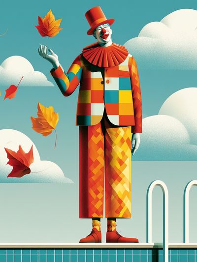 Colorful Clown in Autumn Sky Poster. poster