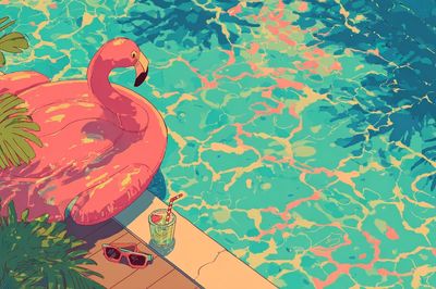 Pink Flamingo Poolside Illustration Poster. poster print