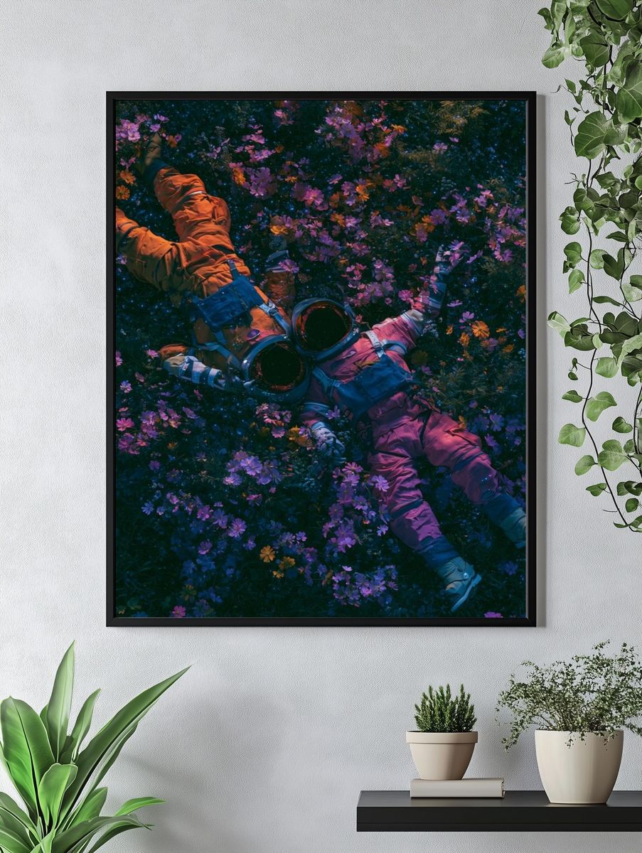 Astronaut in Flower Field Illustration Poster. — room view 4