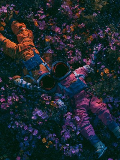 Astronaut in Flower Field Illustration Poster. poster print