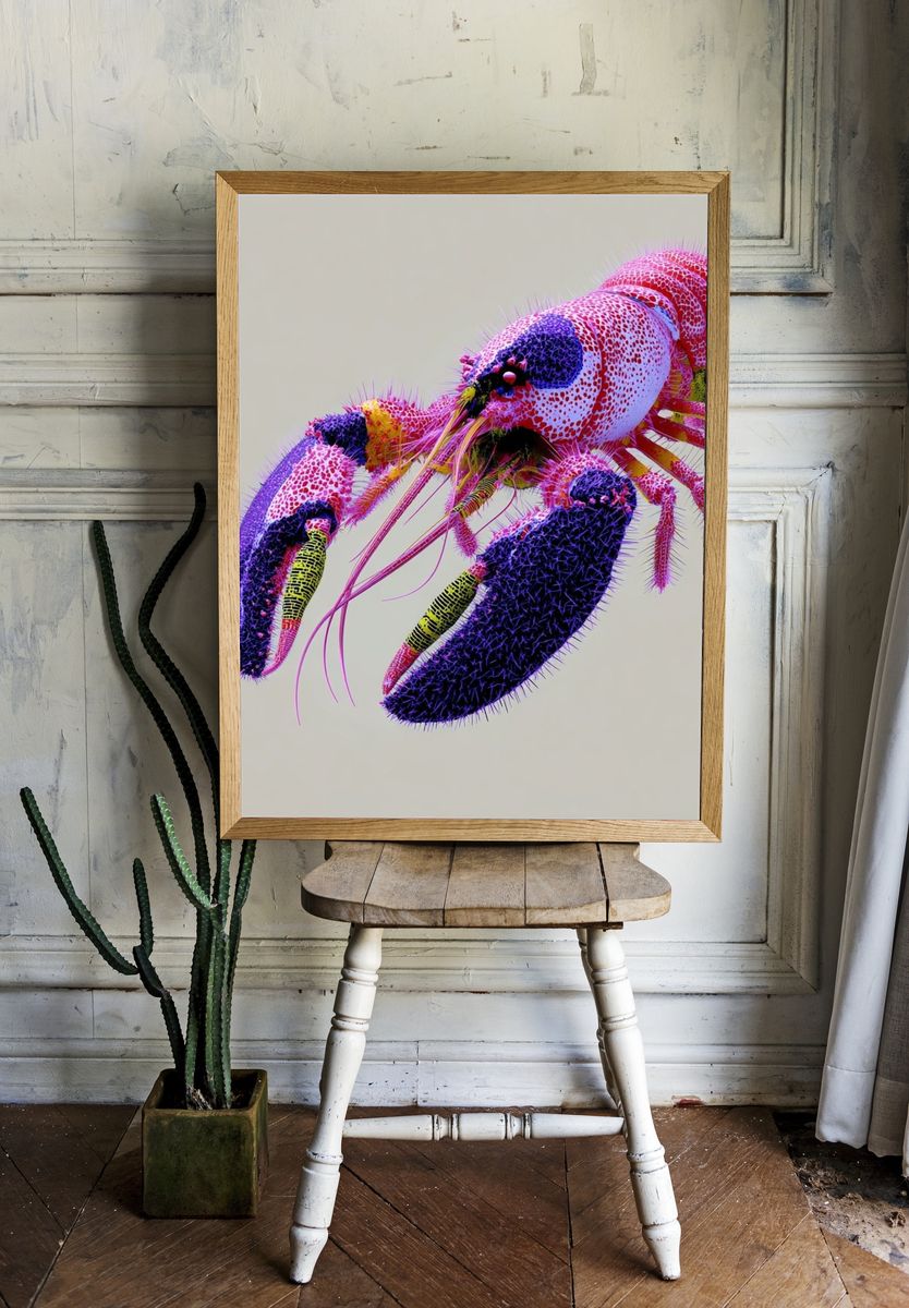 Neon Lobster Illustration Poster. — room view 1