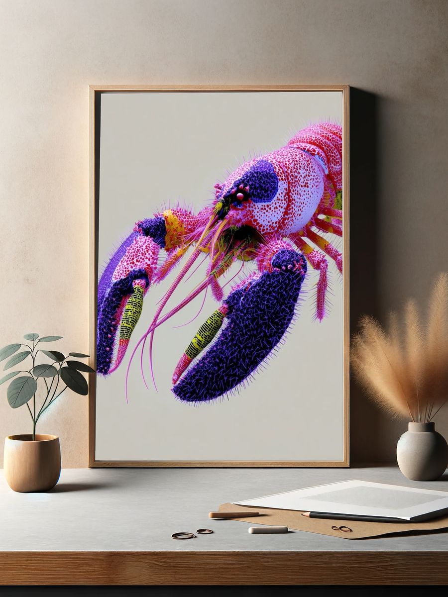 Neon Lobster Illustration Poster. — room view 2