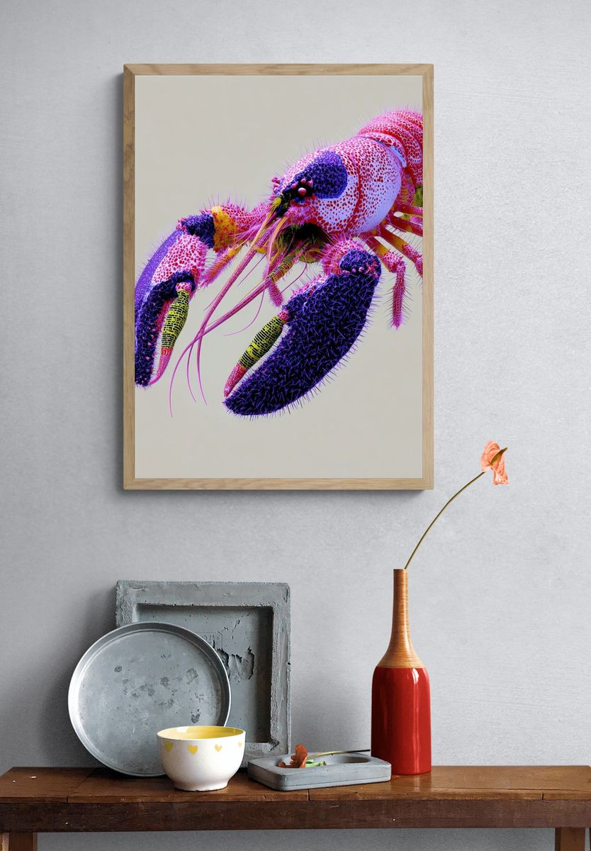 Neon Lobster Illustration Poster. — room view 3