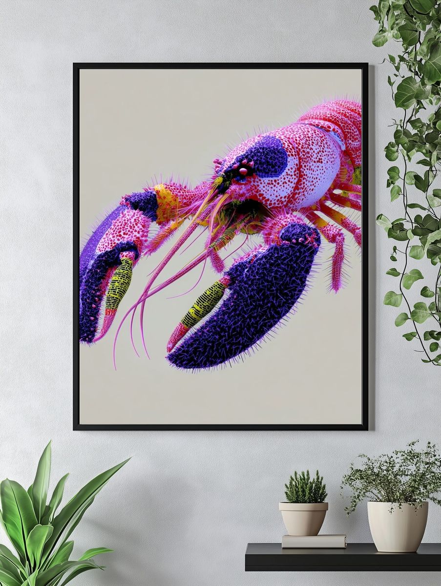 Neon Lobster Illustration Poster. — room view 4