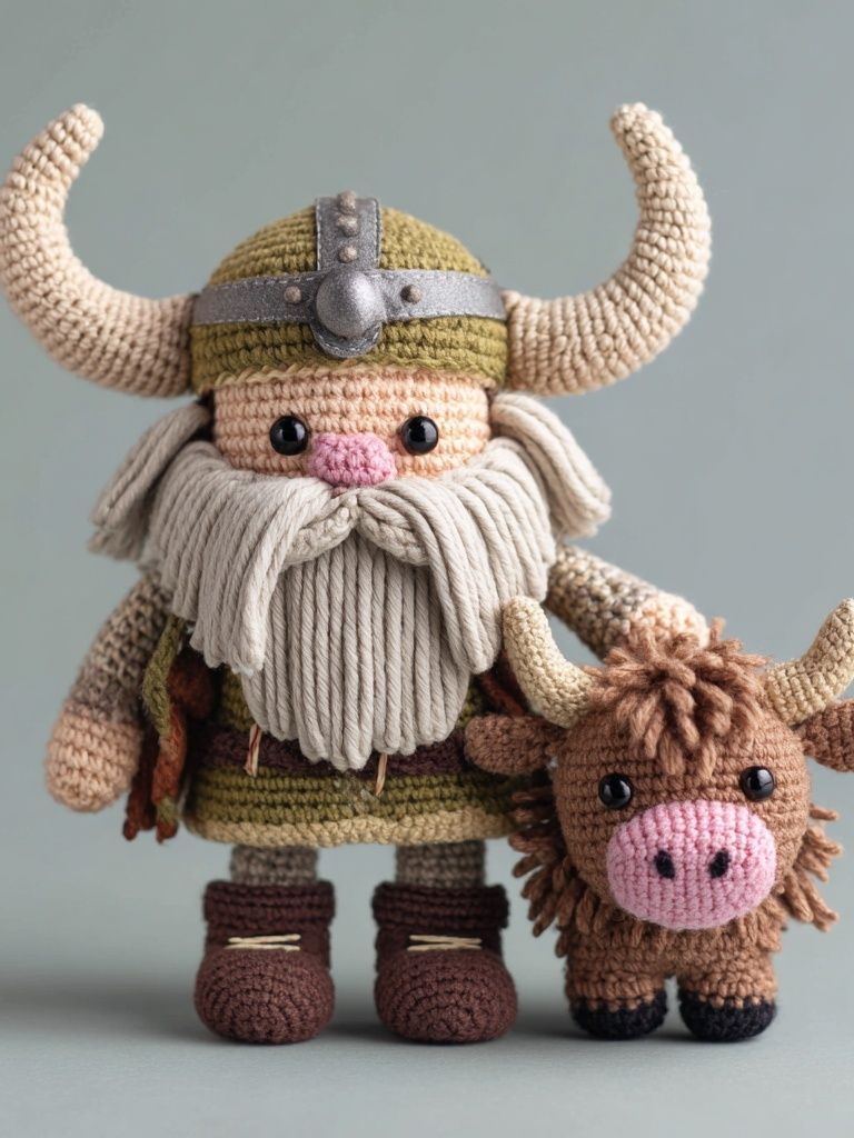 Crocheted Viking Figurines Illustration Print. poster — illustration art