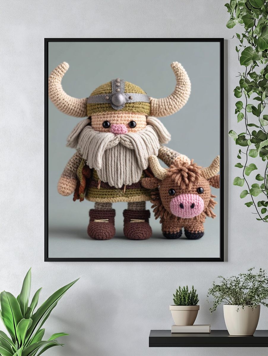 Crocheted Viking Figurines Illustration Print. — room view 4