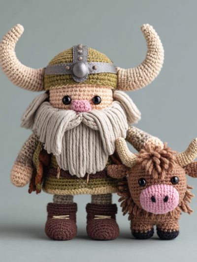 Crocheted Viking Figurines Illustration Print. poster print