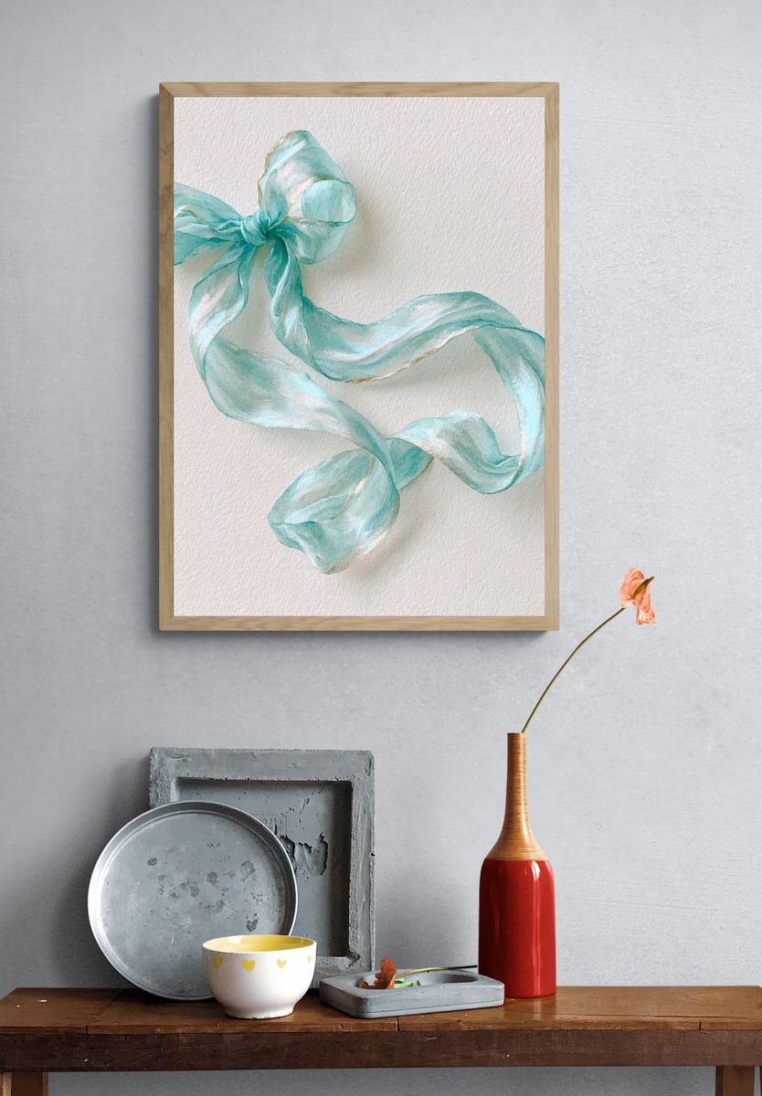 Aqua Ribbon Bow Illustration Poster. — room view 3