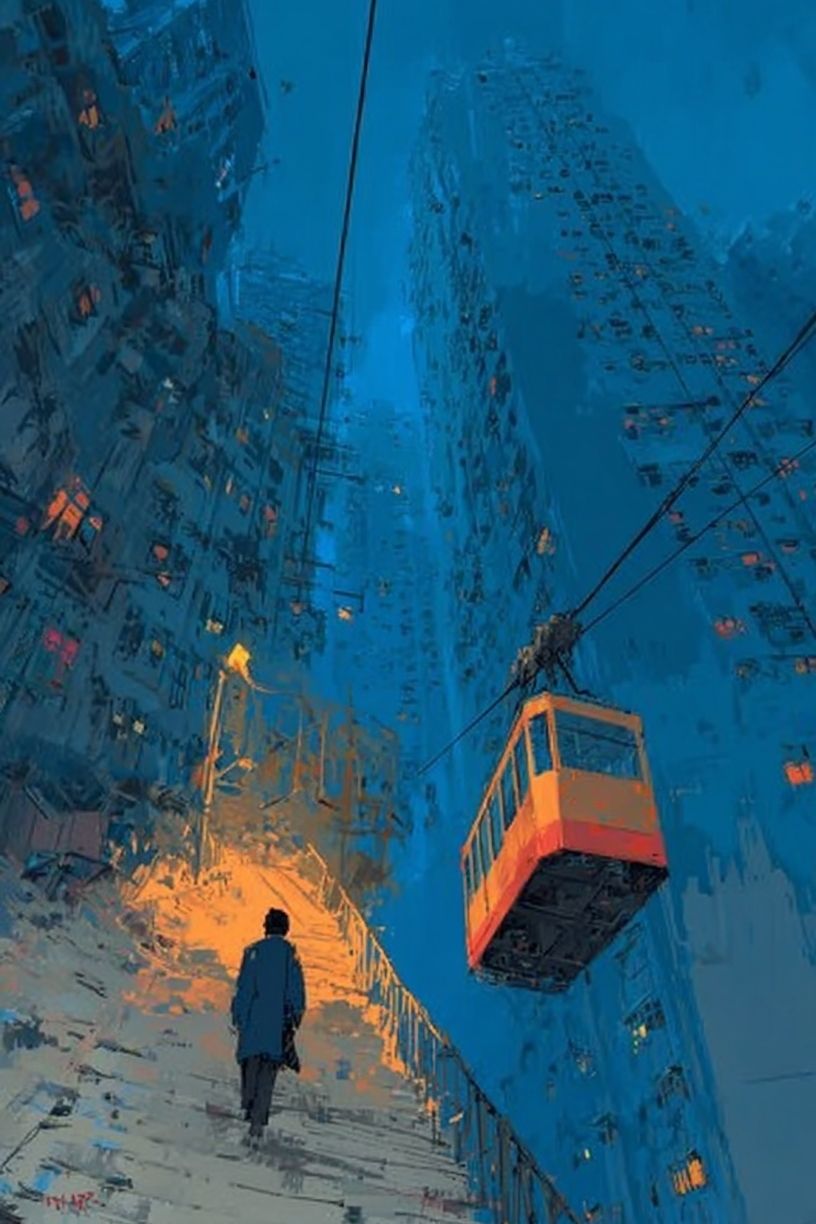 Blue City Stairway Digital Art Poster. poster — illustration art