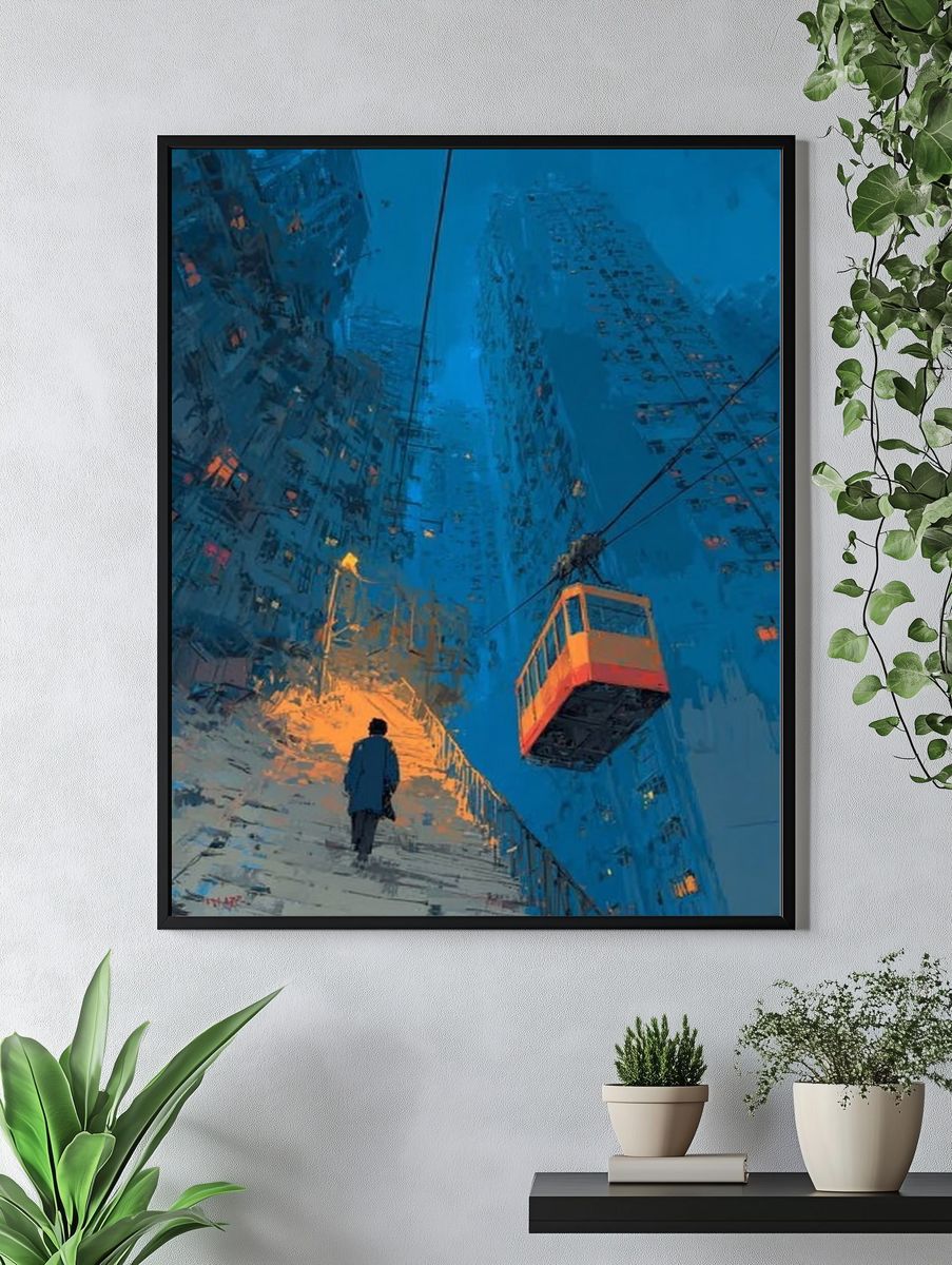 Blue City Stairway Digital Art Poster. — room view 4
