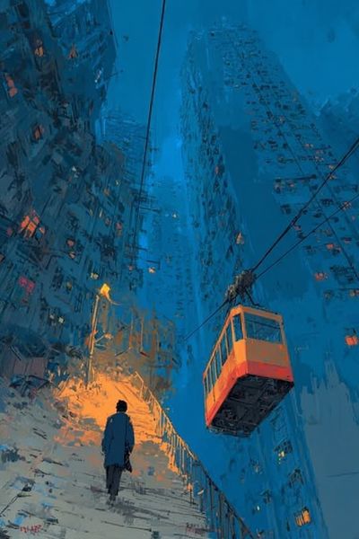 Blue City Stairway Digital Art Poster. poster print