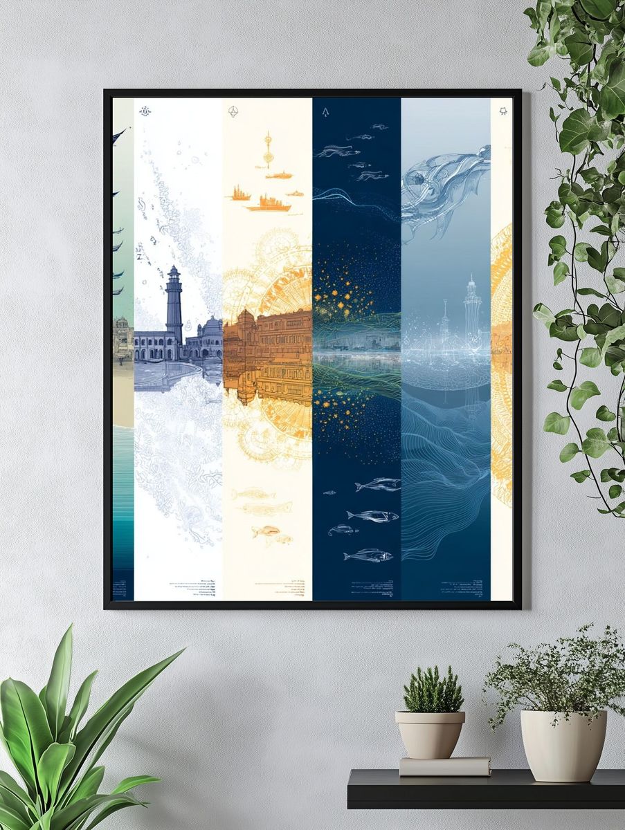 Ocean Cityscape Collage Print. — room view 4