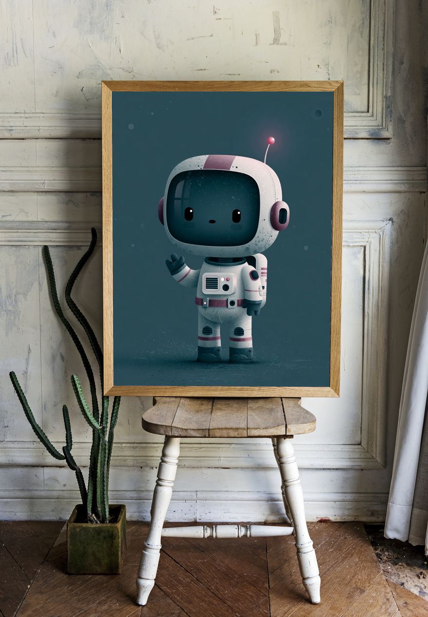 Cute Astronaut Robot Illustration Poster. — room view 1
