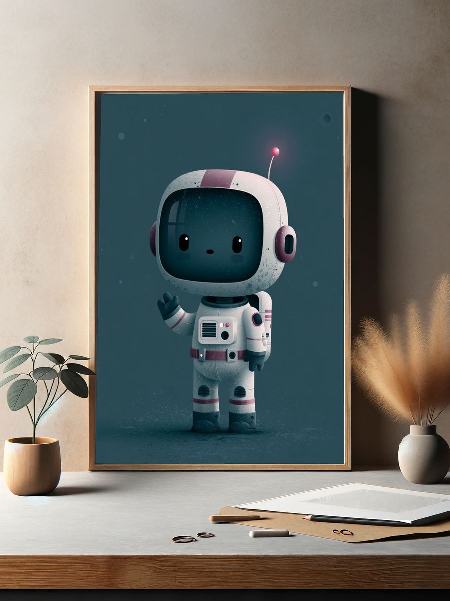 Cute Astronaut Robot Illustration Poster. — room view 2
