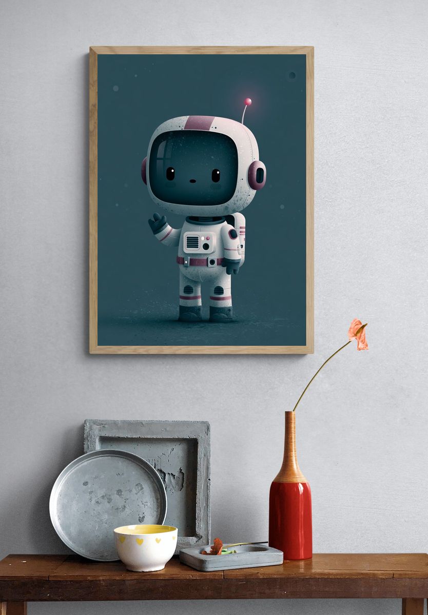Cute Astronaut Robot Illustration Poster. — room view 3